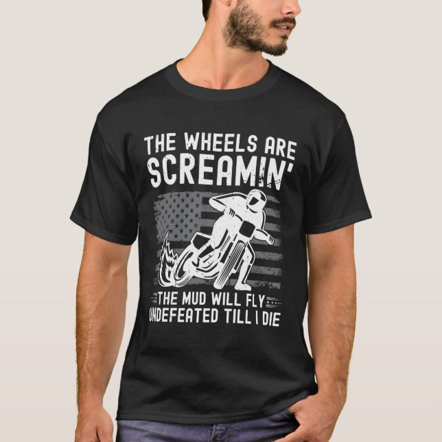 US-Flaggenflache Motorradrennen T-Shirt (Vorderseite)