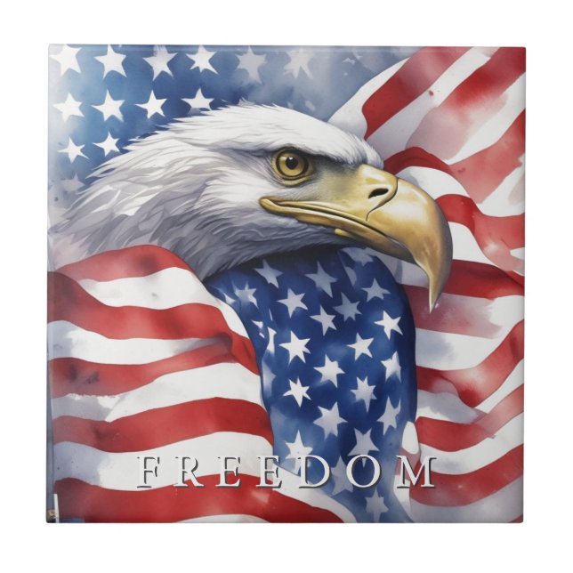 US-Flaggenfreiheit Adler Motivierend Inspiration Fliese (Vorderseite)