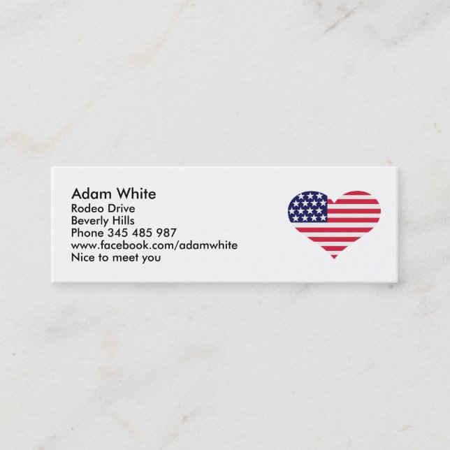 US-Flaggenherz Mini Visitenkarte (Vorderseite)