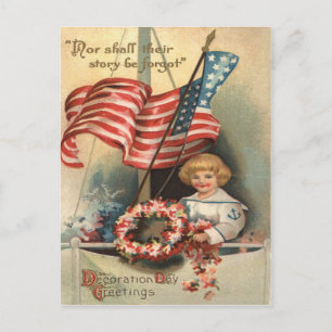 US-Flaggenkranz Schiff Junge Uniform Memorial Day Postkarte