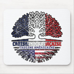 US Französisch Frankreich Amerika Baum Wurzeln Fla Mousepad
