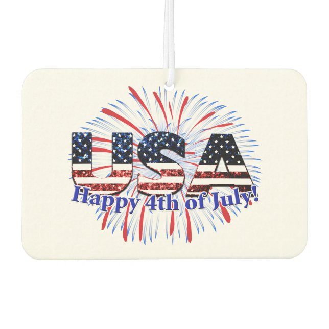 US-Glitzer mit Textflagge Feuerwerk am 4. Juli Autolufterfrischer (Vorderseite)