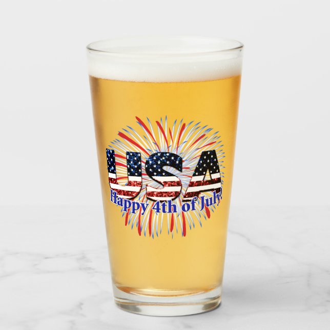 US-Glitzer mit Textflagge Feuerwerk am 4. Juli Glas (Vorne (Gefüllt))