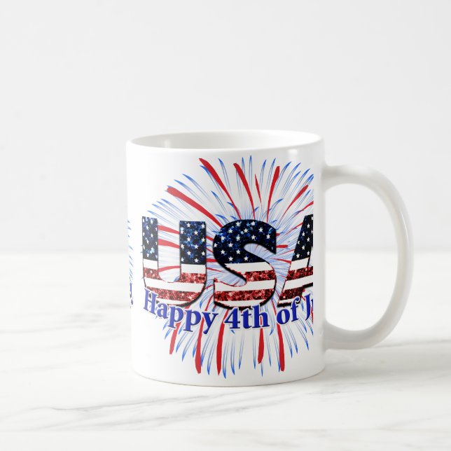 US-Glitzer mit Textflagge Feuerwerk am 4. Juli Kaffeetasse (Rechts)