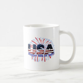 US-Glitzer mit Textflagge Feuerwerk am 4. Juli Kaffeetasse