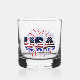US-Glitzer mit Textflagge Feuerwerk am 4. Juli Whiskyglas