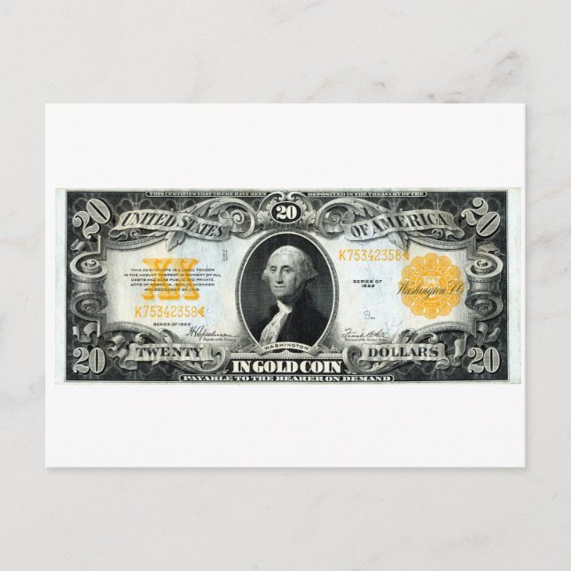 US-Gold-Zertifikat von 1922 Postkarte (Vorderseite)