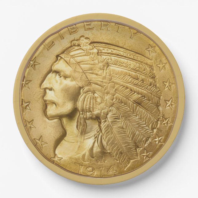 US-Goldstück Pappteller (Vorderseite)