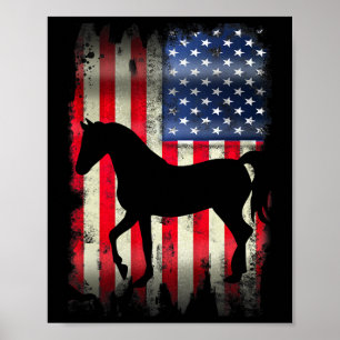 US Horse Vintag American Flag Funny Animal T Shi Poster