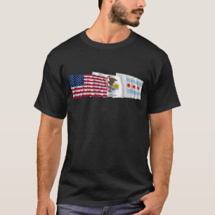 US-, Illinois- und Chicago-Flaggen T-Shirt
