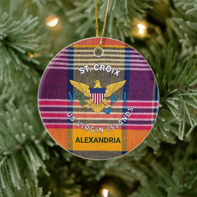 US Jungfrau Islands Flag St. Croix Madras Kariert Keramik Ornament (Baum)