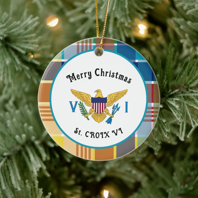 US Jungfrau Islands Flag St. Croix Madras Keramik Ornament (Baum)