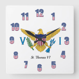 US Jungfrau Islands Flag St. Thomas VI Patriotic U Quadratische Wanduhr