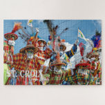 US Jungfrau Islands Flags Moko Jumbies St. Croix<br><div class="desc">US Virgin Islands Flags Moko Jumbies St. Cross Caribbean Jigsaw Puzzle with St. Cross US Virgin Islands Written on it. This is vibriert fotograph of Mocko Jumbies as they celebrate during the Festival - Carnival Parade in St. Croix and holding the US Virgin Islands Flag. You can keep it and...</div>
