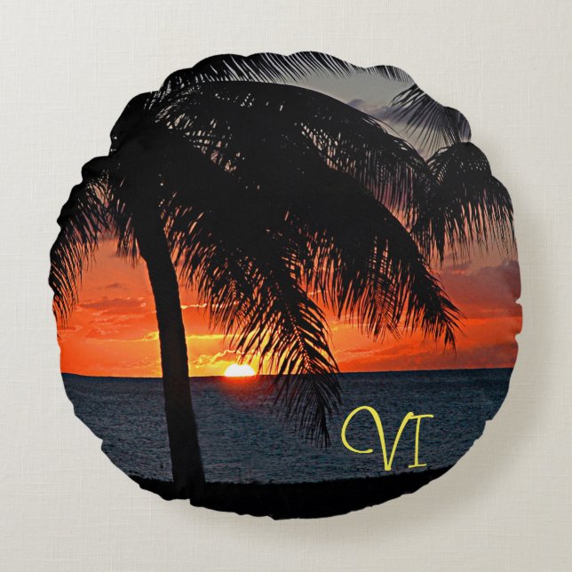 US Jungfrau Islands St Croix USVI Caribbean Sunset Rundes Kissen (Vorderseite)