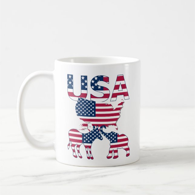 US-Karte Donkey Elephant auf Flag Politische Wahle Kaffeetasse (Links)