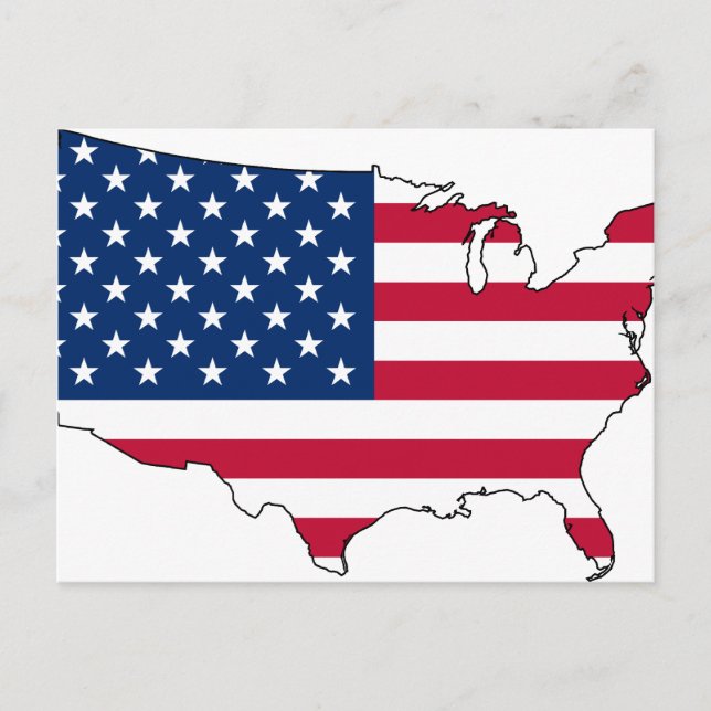 US-Karte, Flagge der Vereinigten Staaten Postkarte (Vorderseite)