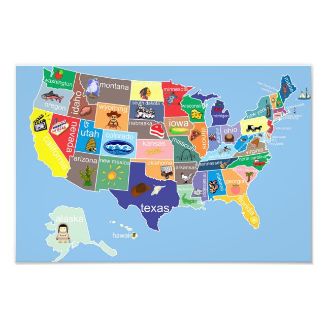 US-Karte für Kinder Fotodruck (Vorne)