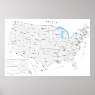 US-Karte mit den Hauptstädte der Staat der Vereini Poster