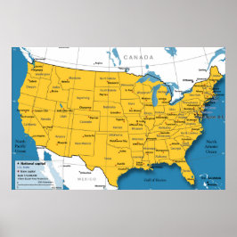 US-Karte mit Namen und Hauptstädte der Staat Poster