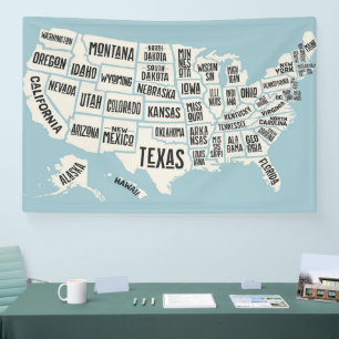 US-Karte mit Schaumkarte für Staat Banner