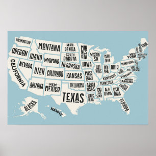 US-Karte mit Staat-Namen United Staaten Poster