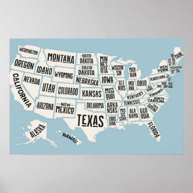 US-Karte mit Staat-Namen United Staaten Poster (Vorne)