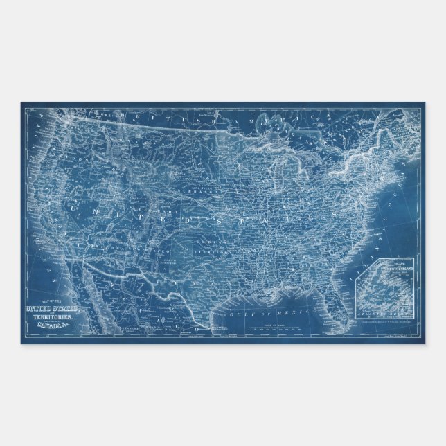 US Map Blueprint Rechteckiger Aufkleber (Vorderseite)