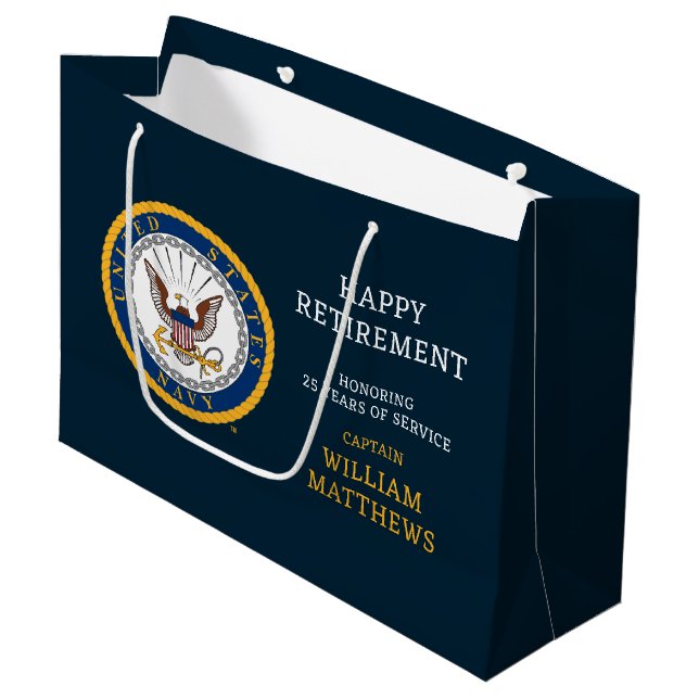 US-Marine | Navy Emblem | glückliche Pensionierung Große Geschenktüte (Vorderseite Schrägansicht)