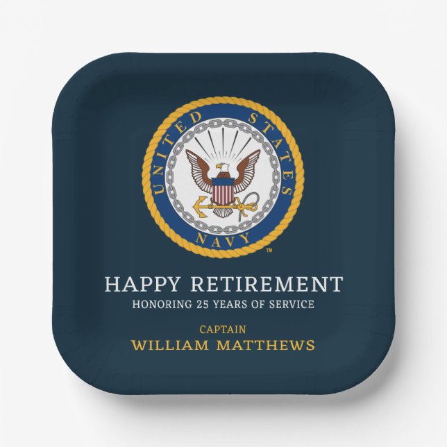US-Marine | Navy Emblem | glückliche Pensionierung Pappteller (Vorderseite)