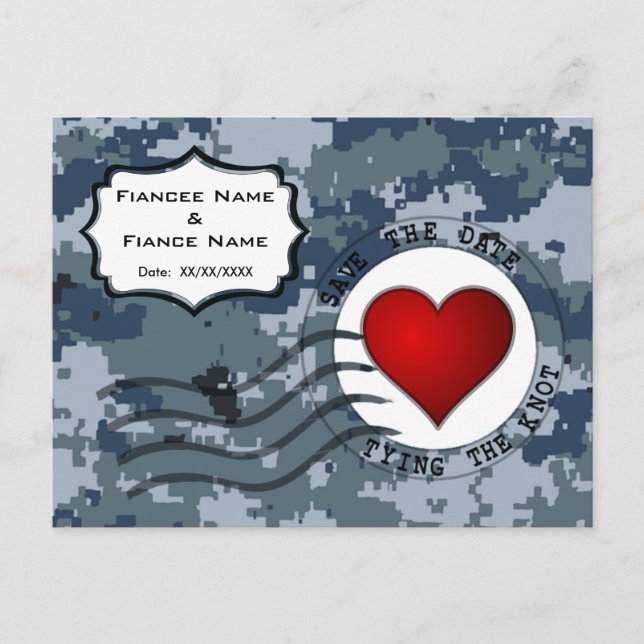 US MARINE Navy Save the Date und Herz Ankündigungspostkarte (Vorderseite)