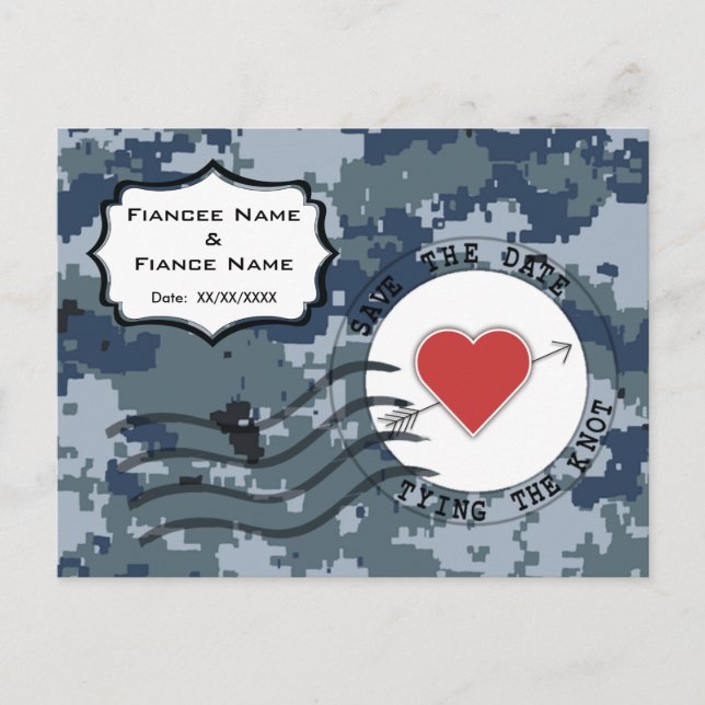 US MARINE Navy Save the Date und Herz Ankündigungspostkarte (Vorderseite)
