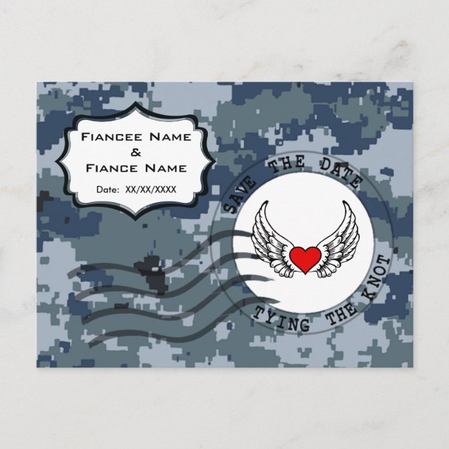US MARINE Navy Save the Date und Herz Ankündigungspostkarte (Vorderseite)