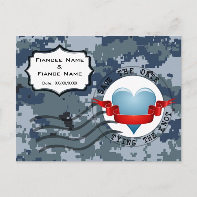 US MARINE Navy Save the Date und Herz Ankündigungspostkarte (Vorderseite)