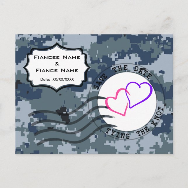 US MARINE Navy Save the Date und Herz Ankündigungspostkarte (Vorderseite)