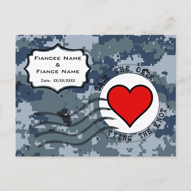 US MARINE Navy Save the Date und Herz Ankündigungspostkarte (Vorderseite)