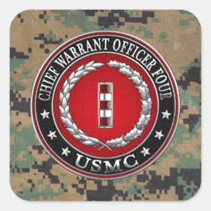 US-Marines: Hauptbefehl Vier (USMC CWO-4) [3D] Quadratischer Aufkleber