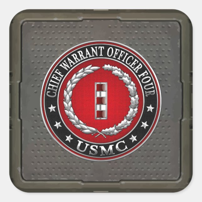 US-Marines: Hauptbefehl Vier (USMC CWO-4) [3D] Quadratischer Aufkleber (Vorderseite)