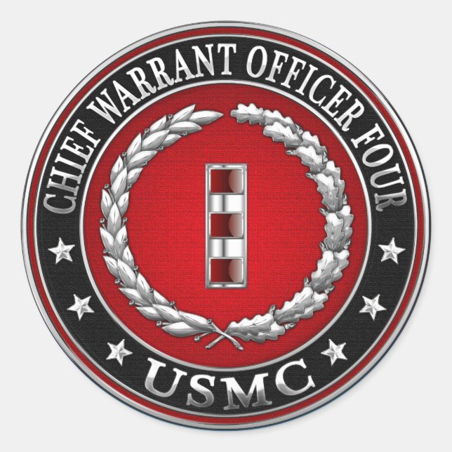 US-Marines: Hauptbefehl Vier (USMC CWO-4) [3D] Runder Aufkleber (Vorderseite)