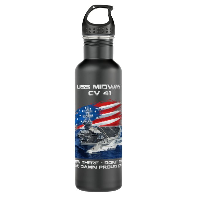 US Midway CV 41 Aircraft Carrier Veteran USA Flag Edelstahlflasche (Vorderseite)