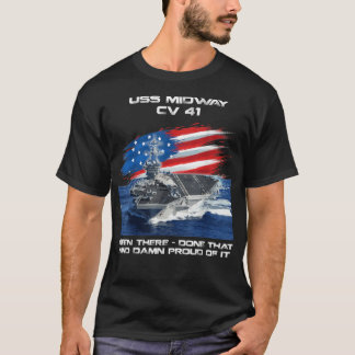 US Midway CV 41 Aircraft Carrier Veteran USA Flag T-Shirt