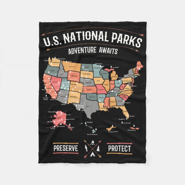 US-Nationalparkkarte Schutz des Wandercamps Fleecedecke (Vorderseite)