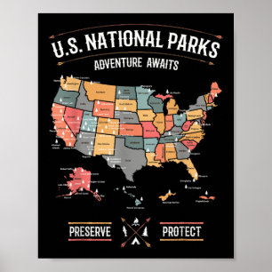 US-Nationalparks Karte Erhalten Schützen Wandern K Poster