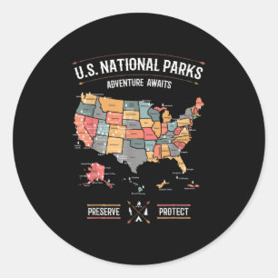 US-Nationalparks Karte Erhalten Schützen Wandern K Runder Aufkleber