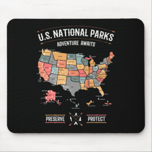 US-Nationalparks Karte Preserve Protect Wandern Ca Mousepad