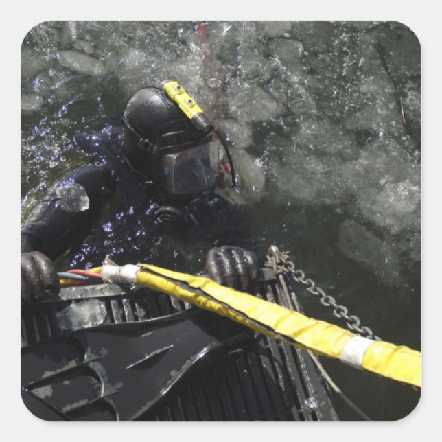 US Navy Diver startet seinen Tauchgang Quadratischer Aufkleber (Vorderseite)