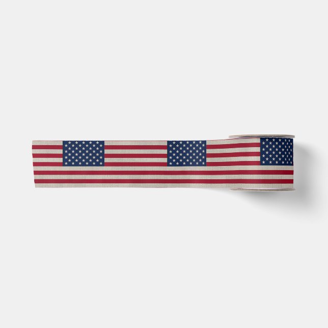 US Patriotic American Flag Linen Fabric Satinband (Vorderseite)