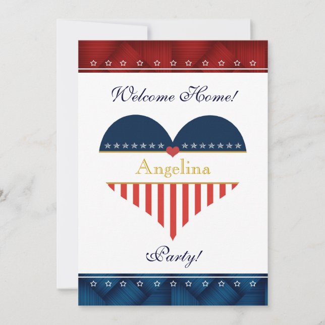 US Patriotic Heart Welcome Zuhause Party Invite Einladung (Vorderseite)
