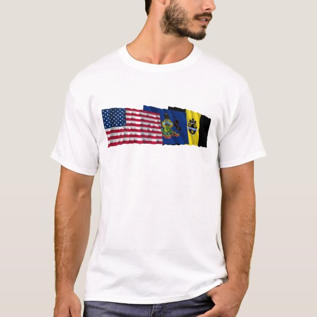 US-, Pennsylvania- und Pittsburgh-Flaggen T-Shirt (Vorderseite)