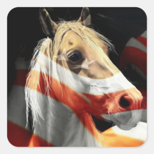 US-Pferd mit Stolzflagge Quadratischer Aufkleber